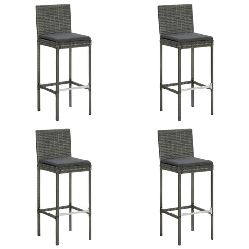 Garden Bar Stools With Cushions 4 Pcs Grey Poly Rattan