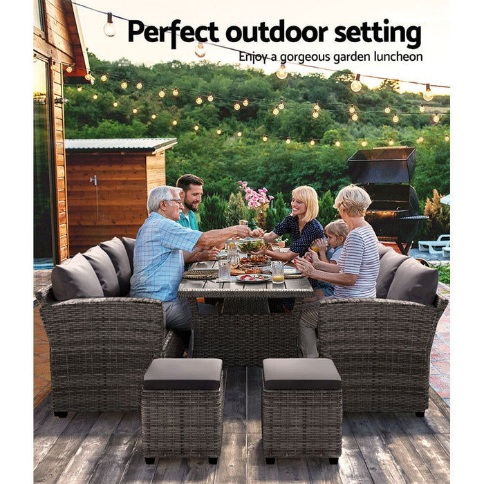 Gardeon 9-seater Outdoor Dining Set Patio Furniture Wicker