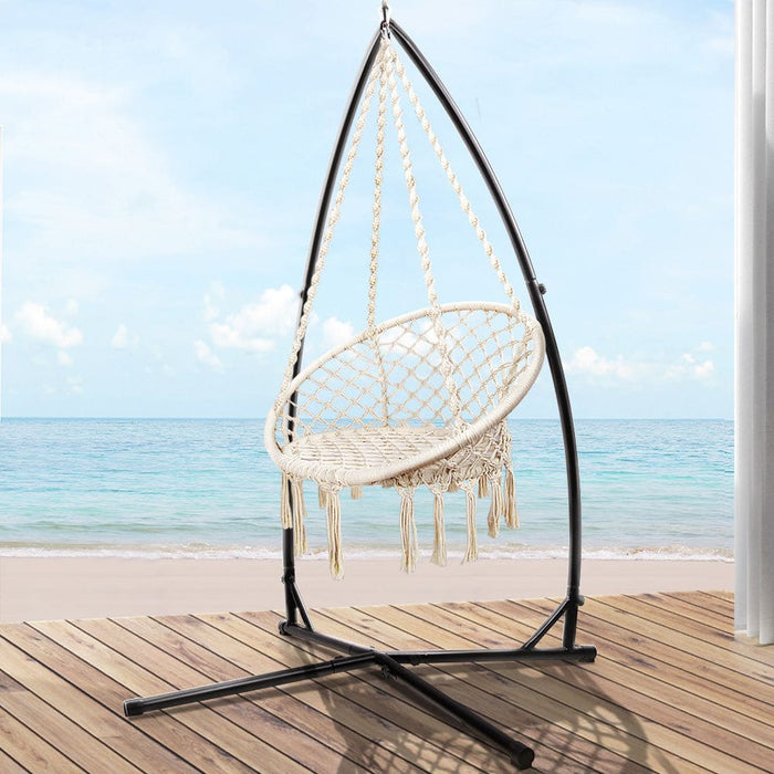 Gardeon Outdoor Hammock Chair With Steel Stand Cotton Swing