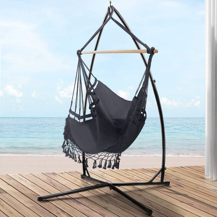 Gardeon Outdoor Hammock Chair With Steel Stand Tassel