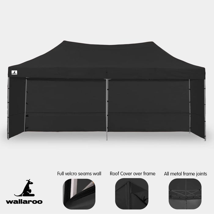 Gazebo Tent Marquee 3x6m Popup Outdoor Wallaroo- Black