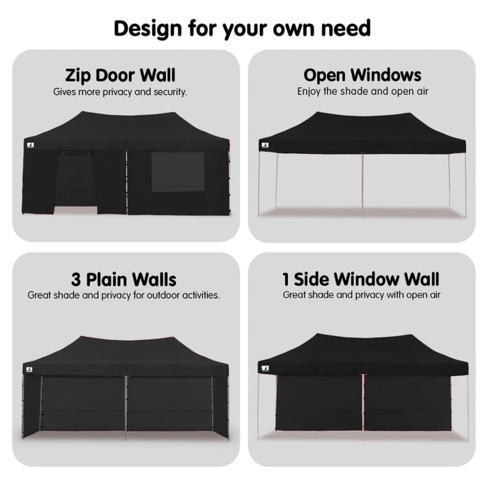 Gazebo Tent Marquee 3x6m Popup Outdoor Wallaroo- Black