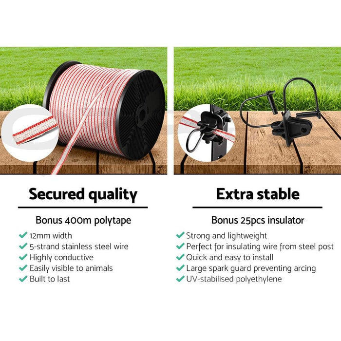 Giantz Electric Fence Wire 400m Tape Fencing Roll Energiser