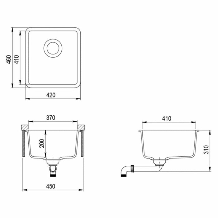 Granite Kitchen Sink Single Basin Black Oappxk