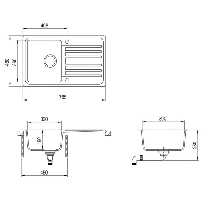 Granite Kitchen Sink Single Basin With Drainer Reversible