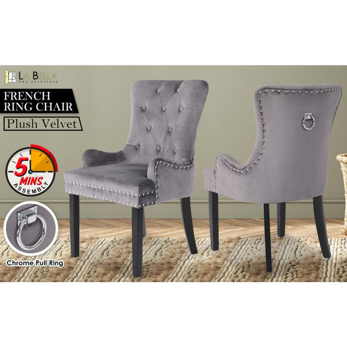 Grey French Provincial Dining Chair Ring Studded Lisse