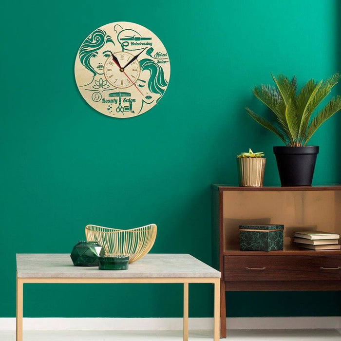 Hair Salon Wood Wall Clock