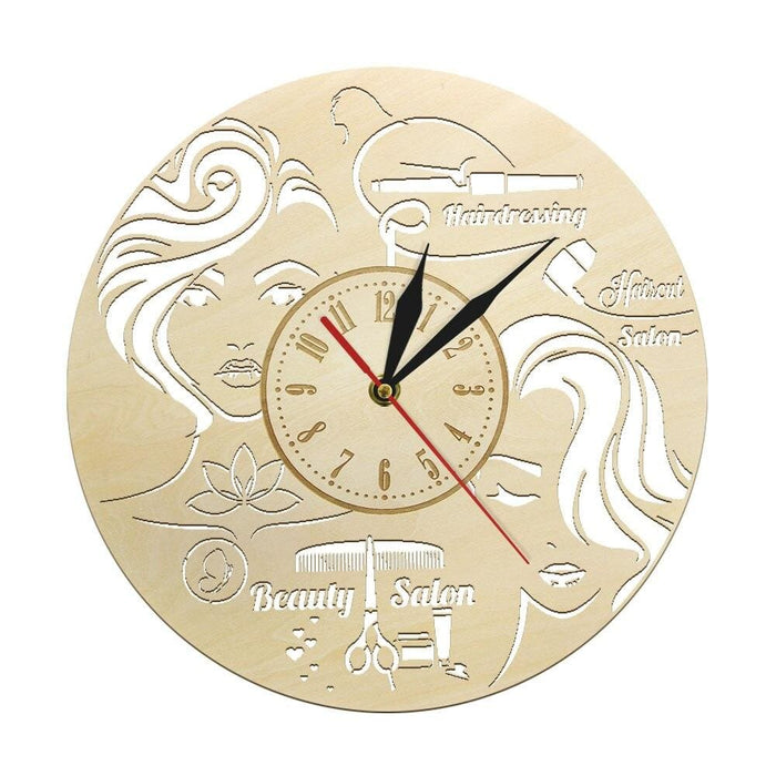 Hair Salon Wood Wall Clock