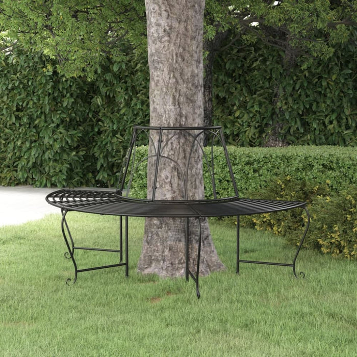 Half Round Tree Bench ø159 Cm Black Steel Tonnxp