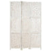 Hand Carved 3 Panel Room Divider White Solid Mango Wood