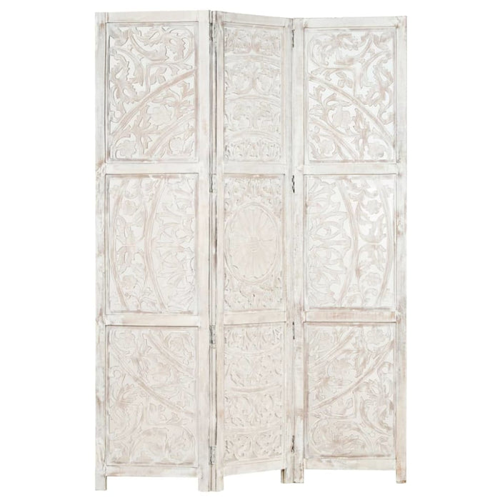 Hand Carved 3 Panel Room Divider White Solid Mango Wood