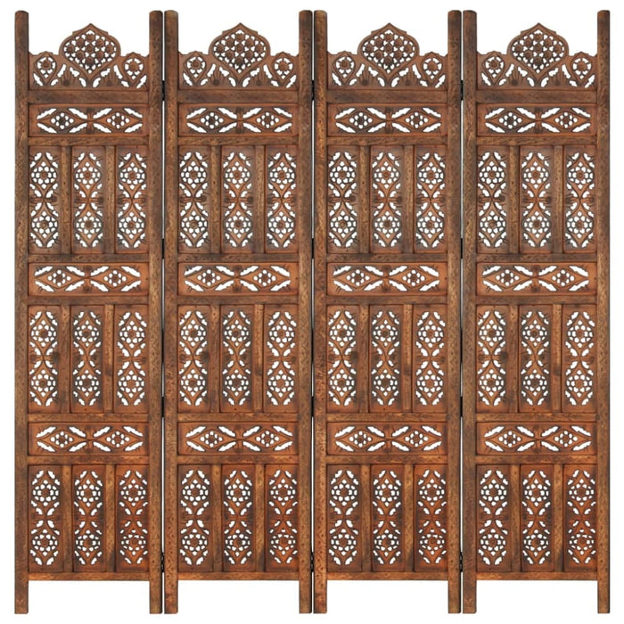 Hand Carved 4-panel Room Divider Brown 160x165 Cm Solid