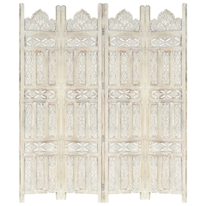 Hand Carved 4-panel Room Divider White 160x165 Cm Solid