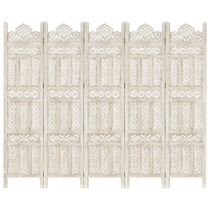 Hand Carved 5-panel Room Divider White 200x165 Cm Solid