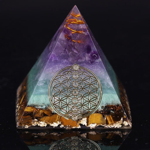 Healing Crystal Gold Wire Orgone Pyramid Stone Figurine