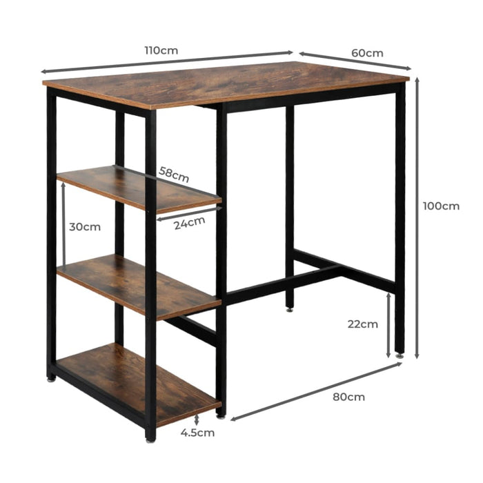 High Bar Table Pub Industrial 3-tier Storage Shelf Wooden