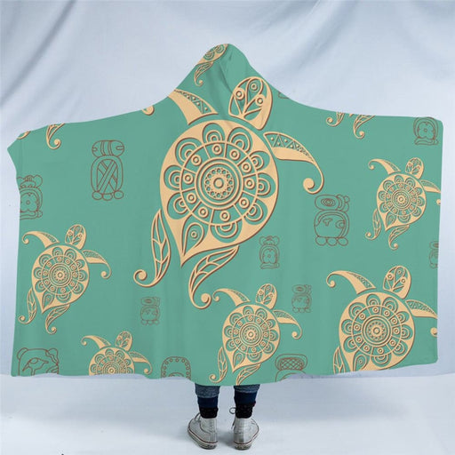 Hooded Blanket Marine Animal Tortoise Sherpa Fleece