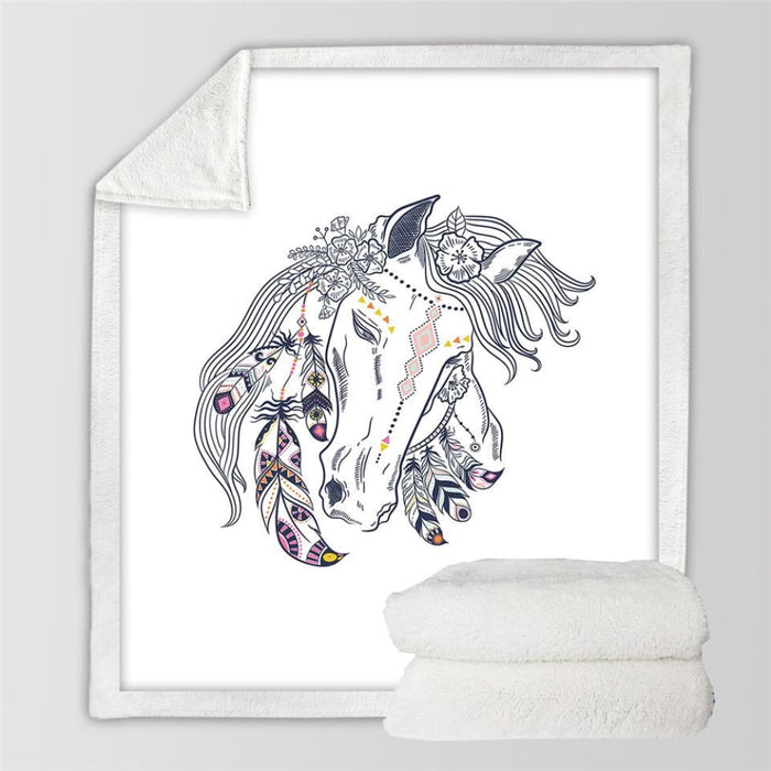 Horses Sherpa Throw Blanket3d Dusty Lightning Printed