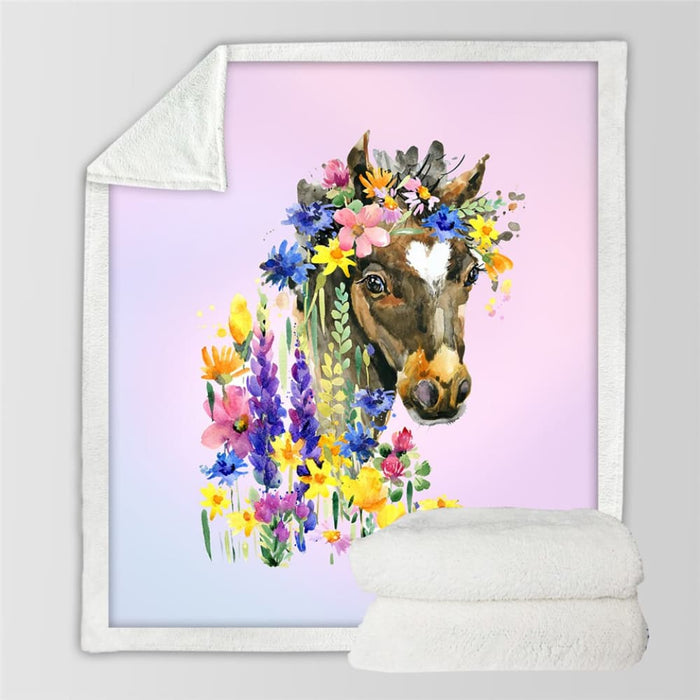 Horses Sherpa Throw Blanket3d Dusty Lightning Printed