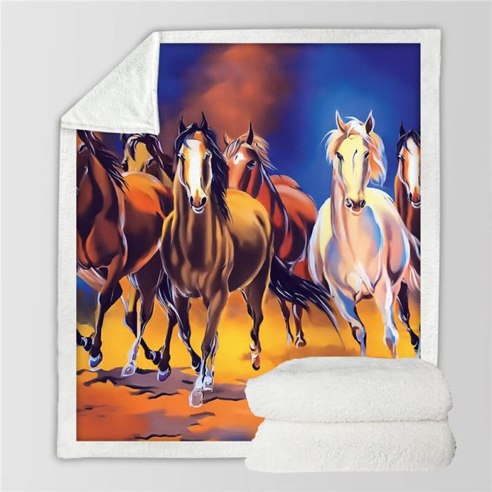 Horses Sherpa Throw Blanket3d Dusty Lightning Printed