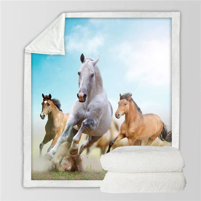 Horses Sherpa Throw Blanket3d Dusty Lightning Printed