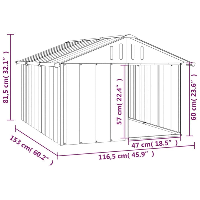 Dog House Grey 116.5x153x81.5 Cm Galvanised Steel Oiopat