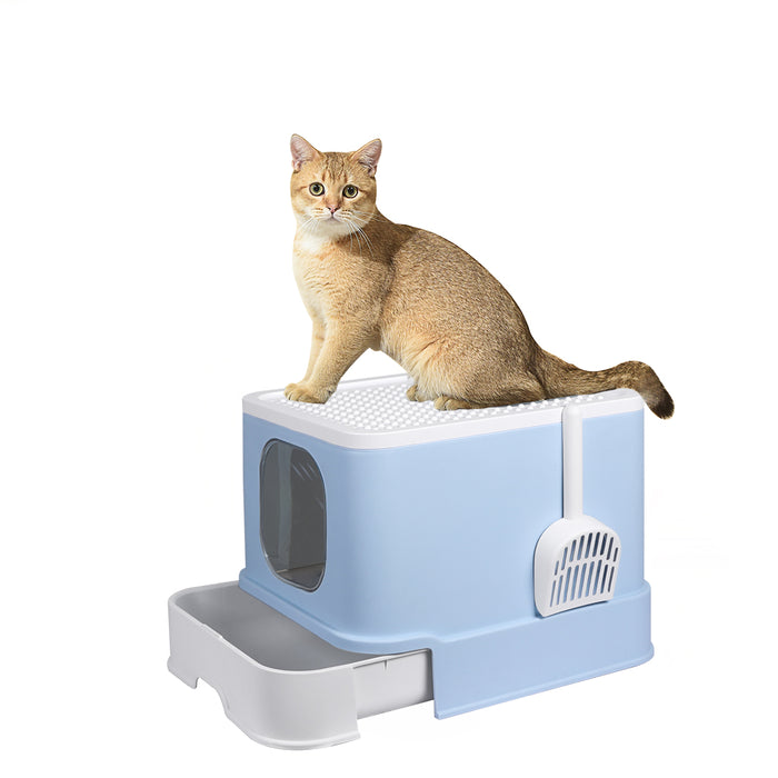 Cat Litter Box Fully Enclosed Kitty Blue