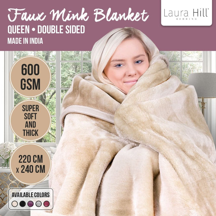 Laura Hill 600gsm Faux Mink Blanket Double - sided Queen