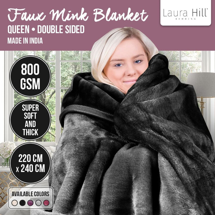 Laura Hill Faux Mink Blanket 800gsm Heavy Double - sided