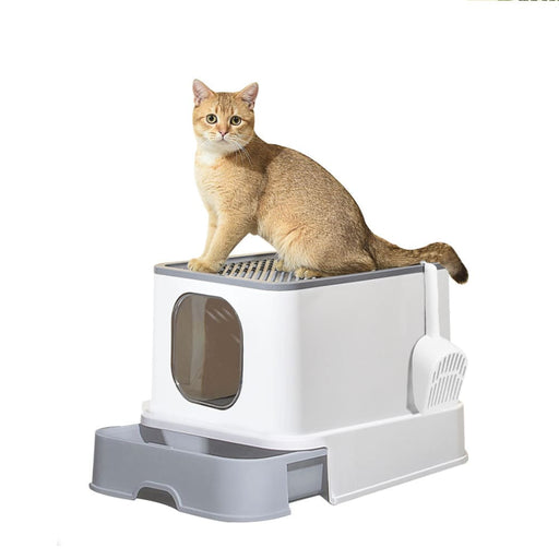 Cat Litter Box Fully Enclosed Kitty Toilet Trapping Sifting