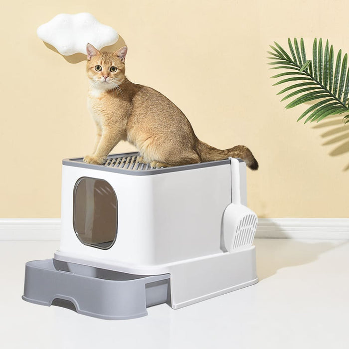 Cat Litter Box Fully Enclosed Kitty Toilet Trapping Sifting