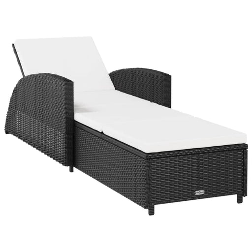 Sun Lounger With Cream White Cushion Poly Rattan Black