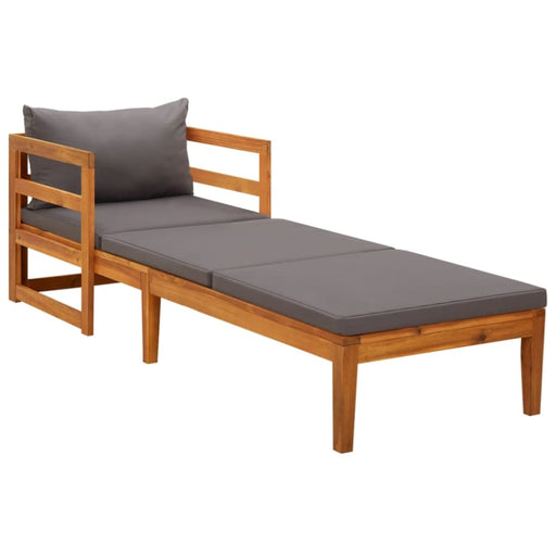 Sun Lounger With Dark Grey Cushions Solid Acacia Wood Toltoi