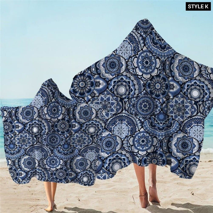 Mandala Hooded Towel For Adults Floral Lotus Microfiber Bath