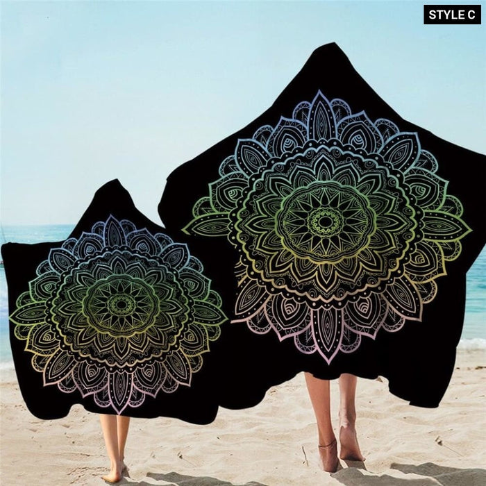 Mandala Hooded Towel For Adults Floral Lotus Microfiber Bath