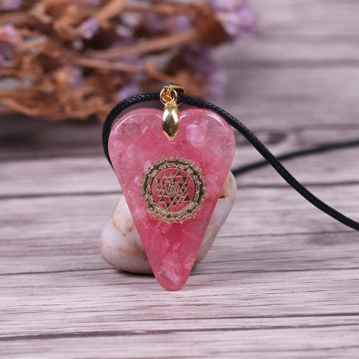 Orgonite Pendant Pink Heart Necklace Healing Crystals