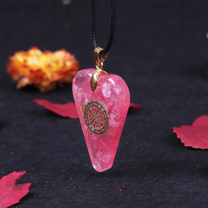 Orgonite Pendant Pink Heart Necklace Healing Crystals