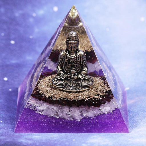 Orgonite Pyramid Buddha Natural White Crystal Garnet Energy