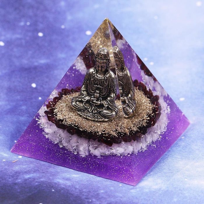 Orgonite Pyramid Buddha Natural White Crystal Garnet Energy