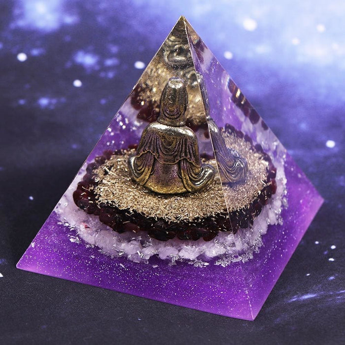 Orgonite Pyramid Buddha Natural White Crystal Garnet Energy