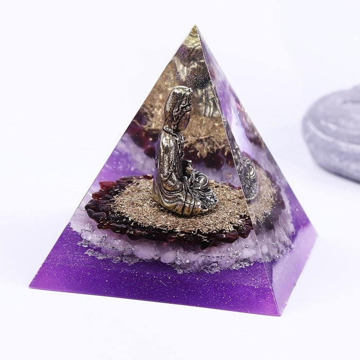 Orgonite Pyramid Buddha Natural White Crystal Garnet Energy