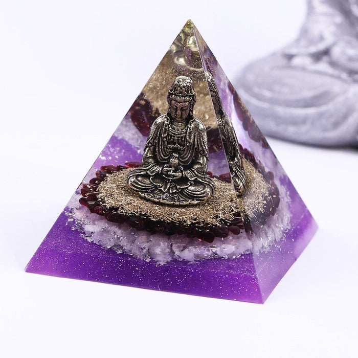 Orgonite Pyramid Buddha Natural White Crystal Garnet Energy