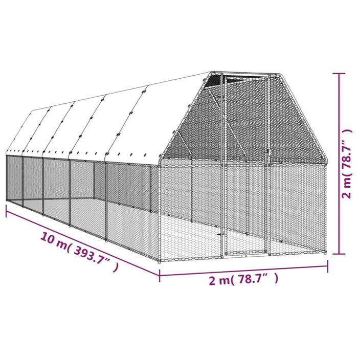 Outdoor Chicken Cage 2x10x2 m Galvanised Steel Topatia