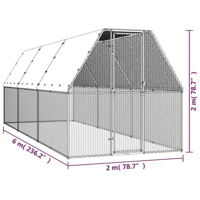 Outdoor Chicken Cage 2x6x2 m Galvanised Steel Topatix