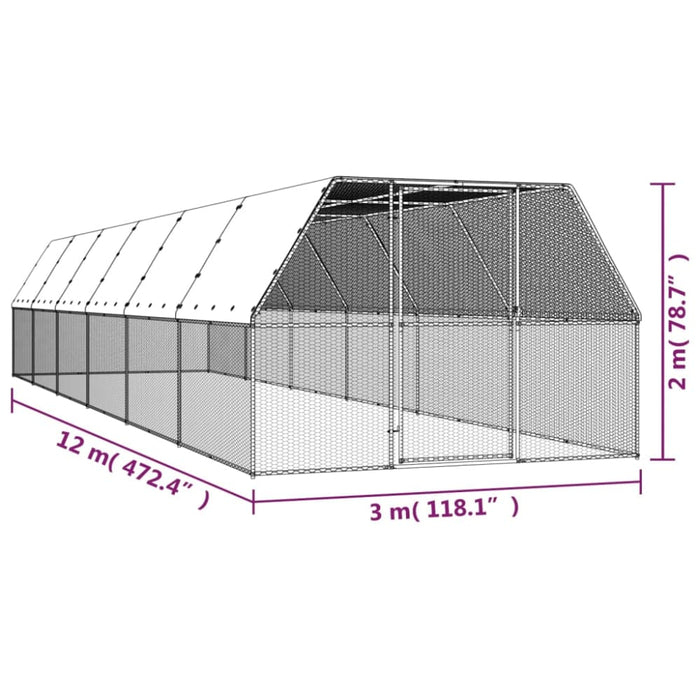 Outdoor Chicken Cage 3x12x2 m Galvanised Steel Topatnb