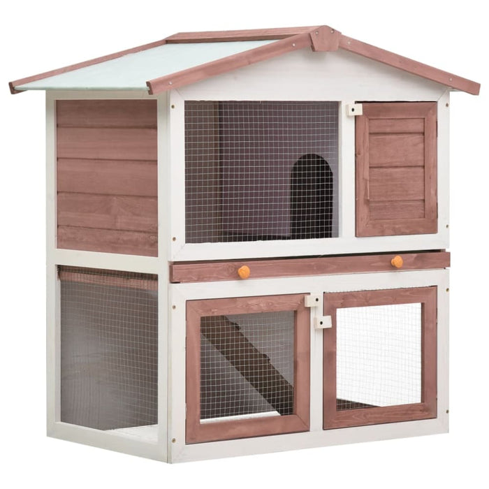 Outdoor Rabbit Hutch 3 Doors Brown Wood Oibntn