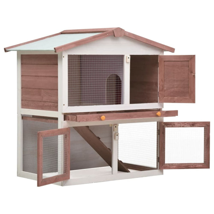 Outdoor Rabbit Hutch 3 Doors Brown Wood Oibntn