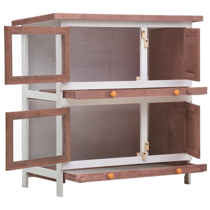 Outdoor Rabbit Hutch 4 Doors Brown Wood Oibntp