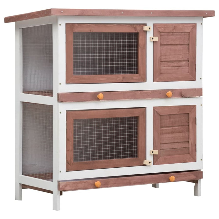 Outdoor Rabbit Hutch 4 Doors Brown Wood Oibntp