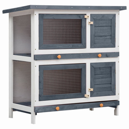 Outdoor Rabbit Hutch 4 Doors Grey Wood Oibnta